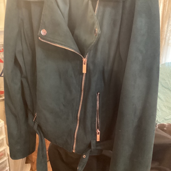 Green suede biker jacket size L - Picture 3 of 6